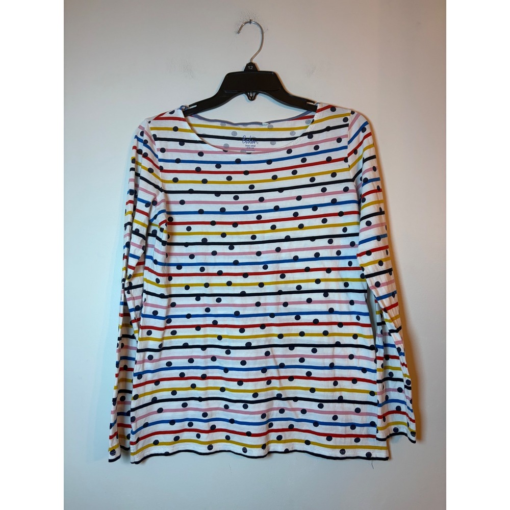 Boden Striped Polka Dot Top Womens Size 6 Multi Color Long Sleeve Cotton Tee